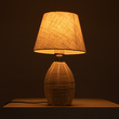 GloboStar® HASUMI 01956 Boho Επιτραπέζιο Φωτιστικό Πορτατίφ Μονόφωτο 1 x E27 AC220-240V IP20 - Φ23 x Υ40cm - Μπεζ Ξύλινο Ρατάν Πλέγμα με Μπεζ Καπέλο