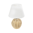 GloboStar® HASUMI 01957 Boho Επιτραπέζιο Φωτιστικό Πορτατίφ Μονόφωτο 1 x E27 AC220-240V IP20 - Φ19 x Υ30cm - Μπεζ Ξύλινο Ρατάν Πλέγμα με Λευκό Καπέλο