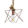 GloboStar® KAZEMI 02019 Μοντέρνο Κρεμαστό Φωτιστικό Πλέγμα Μονόφωτο 1 x E27 IP20 Χάλκινο Μέταλλο με Μπεζ Σχοινί - Μ18 x Π18 x Υ17cm