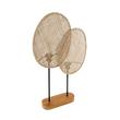 GloboStar® AZUL 02231 Boho Επιτραπέζιο Φωτιστικό Διφωτο 2 x E27 AC220-240V IP20 - Μ45 x Π11 x Υ75cm - Μπεζ Ξύλινο με Μαύρο Μεταλλικό και Μπεζ Ξύλινο Πλέγμα