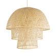 GloboStar® HIROKA 02046 Boho Κρεμαστό Φωτιστικό Καμπάνα Μονόφωτο 1 x E27 IP20 Μπεζ Ξύλο - Μ100 x Π100 x Υ110cm