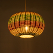 GloboStar® CABALLEROS 02055 Boho Κρεμαστό Φωτιστικό Πλέγμα Μονόφωτο 1 x E27 IP20 Πολύχρωμο Ξύλο - Μ40 x Π40 x Υ25cm