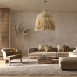 GloboStar® PORTOFERRAIO 02186 Boho Κρεμαστό Φωτιστικό Πλέγμα Μονόφωτο 1 x E27 IP20 Μπεζ Ράφια - Μ80 x Π80 x Υ120cm