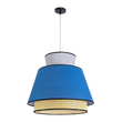 GloboStar® SAIGE 01918 Boho Κρεμαστό Φωτιστικό Πλέγμα Μονόφωτο 1 x E27 IP20 Μπεζ Ξύλο με Μπλε & Γκρι Ύφασμα - Μ50 x Π50 x Υ45cm