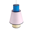 GloboStar® SAIGE 01921 Boho Κρεμαστό Φωτιστικό Πλέγμα Μονόφωτο 1 x E27 IP20 Μπεζ Ξύλο με Μπλε & Ροζ Ύφασμα - Μ30 x Π30 x Υ48cm