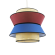 GloboStar® SAIGE 01919 Boho Κρεμαστό Φωτιστικό Πλέγμα Μονόφωτο 1 x E27 IP20 Μπεζ Ξύλο με Κόκκινο & Μπλε Ύφασμα - Μ50 x Π50 x Υ43cm