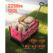 VEVOR Πτυσσόμενα καρότσια βαγονιών 120L & 225LBS Βαρέως τύπου πτυσσόμενο καρότσι κήπου Ροζ