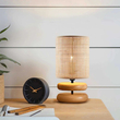 GloboStar® KLOO 204-0143 Boho Eπιτραπέζιο Φωτιστικό Μονόφωτο 1 x E27 IP20 Καφέ Ξύλο με Μπεζ Διάτρτητο Ύφασμα - Μ15 x Π15 x Υ35cm