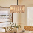 GloboStar® POMEGRANDE 204-0157 Boho Κρεμαστό Φωτιστικό Kαπέλο Μονόφωτο 1 x E27 IP20 Μπεζ Rattan - Μ30 x Π30 x Υ16cm