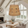 GloboStar® PANIER 204-0170 Boho Κρεμαστό Φωτιστικό Καμπάνα Μονόφωτο 1 x E27 IP20 Μπεζ Σχοινί - Μ32 x Π32 x Υ30cm