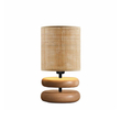 GloboStar® KLOO 204-0143 Boho Eπιτραπέζιο Φωτιστικό Μονόφωτο 1 x E27 IP20 Καφέ Ξύλο με Μπεζ Διάτρτητο Ύφασμα - Μ15 x Π15 x Υ35cm