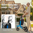 VEVOR 3 Wheels Rollator Walker για ηλικιωμένους, Ελαφρύ πτυσσόμενο Rolling Walker από αλουμίνιο με ρυθμιζόμενη λαβή, Outdoor Trio Mobility Walker με μεγάλους τροχούς & ευρύχωρη τσάντα αποθήκευσης, χωρητικότητα 260LBS