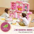 VEVOR Kitchen Playset Kids Pretend Cooking Play Toy 74 Piece Αξεσουάρ Ροζ