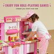 VEVOR Kitchen Playset Kids Pretend Cooking Play Toy 74 Piece Αξεσουάρ Ροζ