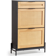 VEVOR Rattan Shoe Cabinet Shoe Organizer 2 συρτάρια αναδιπλούμενα & 1 συρτάρι μαύρο