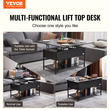 VEVOR Lift Top Τραπεζάκι σαλονιού 39,4" Ορθογώνιο Τραπεζάκι σαλονιού με ανοιχτόχρωμο & μαύρο USB