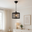 GloboStar® JAULA 204-0181 Μοντέρνο Κρεμαστό Φωτιστικό Οροφής Μονόφωτο 1 x E27 AC 220-240V IP20 Μαύρο - Μ17 x Π17 x Υ23cm