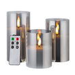 101158 Paraffin Wax Γυάλινο Σετ 3 κεράκια LED θερμό χρώμα φιμέ με χειριστήριο