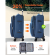 20-Inch Softside Expandable Luggage with Spinner Wheels Carry on Suitcase Blue | VEVOR US