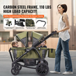 VEVOR All-Terrain Stroller Wagon, 2 Seats Foldable Expedition 2-in-1 Collapsible Wagon Stroller, Includes Canopy, Parent Organizer, Snack Tray & Cup Holders, 55lbs for Single Seat, Olive Green  | VEVOR US