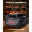 Συνδυασμός μπαταρίας και φορτιστή VEVOR 20V MAX, μπαταρία ιόντων λιθίου 4.0 Ah, γρήγορη φόρτιση