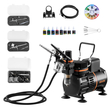 Κιτ Αερογράφου VEVOR Κιτ Αερογράφου 1/6 HP Αεροσυμπιεστής 3 Αερογράφοι 3 Μύτες 2 Ανεμιστήρες