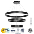 GLOBOSTAR® VENOM TRIO 61188 Μοντέρνο Κρεμαστό Φωτιστικό Οροφής LED 120W 14158lm 120° AC 220-240V IP20 Ρυθμιζόμενο Λευκό CCT με Χειριστήριο από 2700K έως 6000K Dimmable - Lumileds SMD Chip - Μαύρο Ματ - Μ80 x Π80 x Υ60cm - 3 Χρόνια Εγγύηση