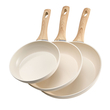 VEVOR Σετ 3 τεμαχίων τηγανιών αλουμινίου 200 240 280 mm με λαβή καρυκευμένου μπεζ