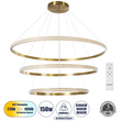 GLOBOSTAR® DIAMOND TRIO 61141 Μοντέρνο Κρεμαστό Φωτιστικό Οροφής LED 150W 18379lm 360° AC 220-240V IP20 Ρυθμιζόμενο Λευκό CCT με Χειριστήριο από 2700K έως 6000K Dimmable - Lumileds SMD Chip - Χρυσό Βούρτσας - Μ100 x Π100 x Υ100cm - 3 Χρόνια Εγγύηση