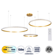 GLOBOSTAR® DIAMOND TRIO 61147 Μοντέρνο Κρεμαστό Φωτιστικό Οροφής LED 150W 18379lm 360° AC 220-240V IP20 Ρυθμιζόμενο Λευκό CCT με Χειριστήριο από 2700K έως 6000K Dimmable - Lumileds SMD Chip - Χρυσό Βούρτσας - Μ170 x Π170 x Υ60cm - 3 Χρόνια Εγγύηση