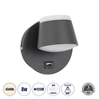 GLOBOSTAR® REGENCY 61375 Μοντέρνο Φωτιστικό Τοίχου - Απλίκα Ξενοδοχείου Reading Light με Φορτιστή USB 3A LED 8W 920lm 120° AC 220-240V IP20 Φυσικό Λευκό 4500K - Bridgelux SMD Chip & TÜV SÜD Driver - Γκρι Ανθρακί Ματ - Μ12 x Π12 x Υ13cm - 3 Χρόνια Εγγύηση