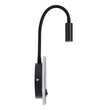 GLOBOSTAR® GOOSE 60883 Μοντέρνο Φωτιστικό Τοίχου - Απλίκα Ξενοδοχείου Reading Light με Φορτιστή USB 3A LED 6W 600lm 36° & 360° AC 220-240V IP20 Φυσικό Λευκό 4500K - CREE XPE & Lumileds SMD Chip & TÜV SÜD Driver - Μαύρο Ματ - Μ15.5 x Π15 x Υ30.5cm - 3 Χρόνια Εγγύηση