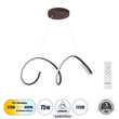 GLOBOSTAR® SPIRALE 61287 Μοντέρνο Κρεμαστό Φωτιστικό Οροφής LED 75W 8400lm 300° AC 220-240V IP20 Ρυθμιζόμενο Λευκό CCT με Χειριστήριο από 2700K έως 6000K Dimmable - Lumileds SMD Chip - Καφέ Ματ - Μ72 x Π25 x Υ30cm - 3 Χρόνια Εγγύηση