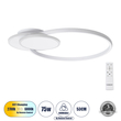 GLOBOSTAR® CIRCUO 61230 Μοντέρνο Φωτιστικό Οροφής LED 75W 8400lm 360° AC 220-240V IP20 Ρυθμιζόμενο Λευκό CCT με Χειριστήριο από 2700K έως 6000K Dimmable - Lumileds SMD Chip - Λευκό Ματ - Μ53 x Π42.5 x Υ9cm - 3 Χρόνια Εγγύηση