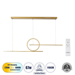 GLOBOSTAR® TEREZA 61289 Μοντέρνο Κρεμαστό Φωτιστικό Οροφής LED 67W 7504lm 300° AC 220-240V IP20 Ρυθμιζόμενο Λευκό CCT με Χειριστήριο από 2700K έως 6000K Dimmable - Lumileds SMD Chip - Χρυσό Βούρτσας - Μ110 x Π4.5 x Υ34cm - 3 Χρόνια Εγγύηση