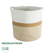 GloboStar® Artificial Garden ITHAKI 20325 Διακοσμητικό Πλεκτό Καλάθι - Κασπώ Γλάστρα - Flower Pot Μπεζ με Λευκό Φ30 x Υ30cm