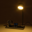 GLOBOSTAR® OLDY 76563 Μοντέρνο Επιτραπέζιο Φωτιστικό Γραφείου με Ασύρματη Φόρτιση 15W 3A, 5W Bluetooth Ηχείο & Ψηφιακό Ρολόι LED 3W 300lm 120° DC 5V με USB-C IP20 Ρυθμιζόμενο Λευκό CCT με Αφή 2700K/4500K/6000K Dimmable - Sanan SMD Chip - Μαύρο - Μ13 x Π25 x Υ43cm - 2 Χρόνια Εγγύηση