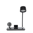 GLOBOSTAR® OLDY 76563 Μοντέρνο Επιτραπέζιο Φωτιστικό Γραφείου με Ασύρματη Φόρτιση 15W 3A, 5W Bluetooth Ηχείο & Ψηφιακό Ρολόι LED 3W 300lm 120° DC 5V με USB-C IP20 Ρυθμιζόμενο Λευκό CCT με Αφή 2700K/4500K/6000K Dimmable - Sanan SMD Chip - Μαύρο - Μ13 x Π25 x Υ43cm - 2 Χρόνια Εγγύηση