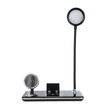 GLOBOSTAR® OLDY 76563 Μοντέρνο Επιτραπέζιο Φωτιστικό Γραφείου με Ασύρματη Φόρτιση 15W 3A, 5W Bluetooth Ηχείο & Ψηφιακό Ρολόι LED 3W 300lm 120° DC 5V με USB-C IP20 Ρυθμιζόμενο Λευκό CCT με Αφή 2700K/4500K/6000K Dimmable - Sanan SMD Chip - Μαύρο - Μ13 x Π25 x Υ43cm - 2 Χρόνια Εγγύηση