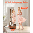 Κοσμηματοθήκη VEVOR περιστρεφόμενη 360°, ύψος 1655 mm, καθρέφτης πλήρους μήκους με αποθηκευτικό χώρο, όρθια περιστρεφόμενη θήκη οργάνωσης κοσμημάτων, κλειδώνει με 2 κλειδιά, θήκες αξεσουάρ, ράφια αποθήκευσης και συρτάρι
