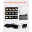 Κάδοι Αποθήκευσης VEVOR Επιτοίχιοι, 12 Πλαστικοί Κάδοι & 3 Μεταλλικές Ράγες, Πλαστικός Κρεμαστός Κάδος Αποθήκευσης με Στοίβα για Βίδες, Παξιμάδια, Μπουλόνια, Καρφιά, Οργανωτής Εργαλείων για Εργαστήριο, Χώρο Χειροτεχνίας, Γκαράζ, Μαύρος