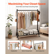 Ράφι ρούχων VEVOR, Ράφι ρούχων με κρεμαστή ράβδο και πλαϊνούς γάντζους, Χωρητικότητα φορτίου 90 kg, Ράφι ρούχων από ανθρακούχο χάλυβα βαρέως τύπου με ρόδες, Ιδανικό για υπνοδωμάτιο, πλυντήριο, σαλόνι