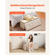 Πτυσσόμενος πάγκος οθωμανικής αποθήκευσης VEVOR, πάγκος στο τέλος του κρεβατιού με πλευρικές τσάντες, πτυσσόμενο ταπετσαρισμένο στήθος αποθήκευσης που υποστηρίζει 660 λίβρες, οθωμανικό κρεβάτι από λινό με μεγάλο χώρο για σαλόνι, υπνοδωμάτιο, είσοδο, μπεζ