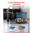 VEVOR Ράφι Αποθήκευσης 5 Επιπέδων Διπλής Όψης με Κυλιόμενο Κάδο, 68 Πλαστικοί Κάδοι, Οργανωτής Εξαρτημάτων Διπλής Όψης με Ρόδες, Κινητός Οργανωτής Εργαλείων για Γκαράζ, Αποθήκη, Γραφείο, Εστιατόριο, Τάξη, Κουζίνα