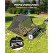 Σάρωθρο γκαζόν VEVOR 26,7 cm με ρυμούλκηση, μεγάλη σκούπα αυλής 26 κυβικών ποδιών, ρυθμιζόμενο ύψος σάρωσης, βαρέως τύπου συλλέκτης φύλλων και χόρτου με σχοινί απόρριψης, σάρωθρα με τράβηγμα πίσω για κομμένο γρασίδι