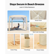 VEVOR Καμπάνα Παραλίας, Σκηνή Παραλίας 2,4 x 2,4 μ. με Πλευρικό Τοίχωμα, Προστασία UPF 50+, Εύκολη Εγκατάσταση Σκηνής Καμπάνα με Θήκες Άμμου, Ρυθμιζόμενο Ύψος, Φορητή Ομπρέλα Σκίασης για Οικογενειακούς Φίλους, Χακί