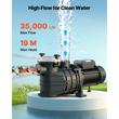 Αντλία πισίνας VEVOR, 3000W, μέγιστη ροή 35.000 L/H, αντλία πισίνας μονής ταχύτητας, AC 220-240V, 2860 σ.α.λ., μέγιστη μανομετρική βαλβίδα 19 m, με χρονοδιακόπτη 24 ωρών και καλάθι φίλτρου, για υπέργειες και εντοιχισμένες πισίνες, υδρομασάζ, σπα