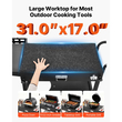 Καρότσι ψησίματος εξωτερικού χώρου VEVOR, τραπέζι ψησίματος 787 x 432 mm, πτυσσόμενο τραπέζι μαγειρέματος εξωτερικού χώρου με θήκη για χαρτομάντιλα, γάντζους, ρόδες, βοηθητικό τραπέζι, τραπέζια προετοιμασίας μπάρμπεκιου για πικνίκ, κουζίνα, αυλή