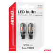 Amio - Λάμπες LED CAN Bus Αυτοκινήτου & Φορτηγού τύπου T10 W5W με τάση λειτουργίας 12V/24V/36V/48V 9xSMD 3030 Λευκού χρώματος απόχρωσης 5.500k (σε χρώμα χρωμίου - μαύρο) - 2 ΤΕΜ (04244/ΑΜ)