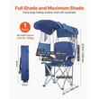 Πολυθρόνα κάμπινγκ VEVOR με σκίαστρο, πτυσσόμενη καρέκλα θαλάσσης με σκίαστρο και θήκη για γεμιστήρες, 2 θήκες για ποτήρια, στήριξη βαρέως τύπου 150 kg, τσάντες μεταφοράς για εξωτερικούς χώρους, κάμπινγκ, ψάρεμα, πίσω πόρτες, βαθύ μπλε